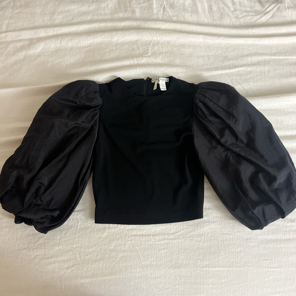 Alice and Olivia puff sleeve black blouse top - Picture 2 of 6